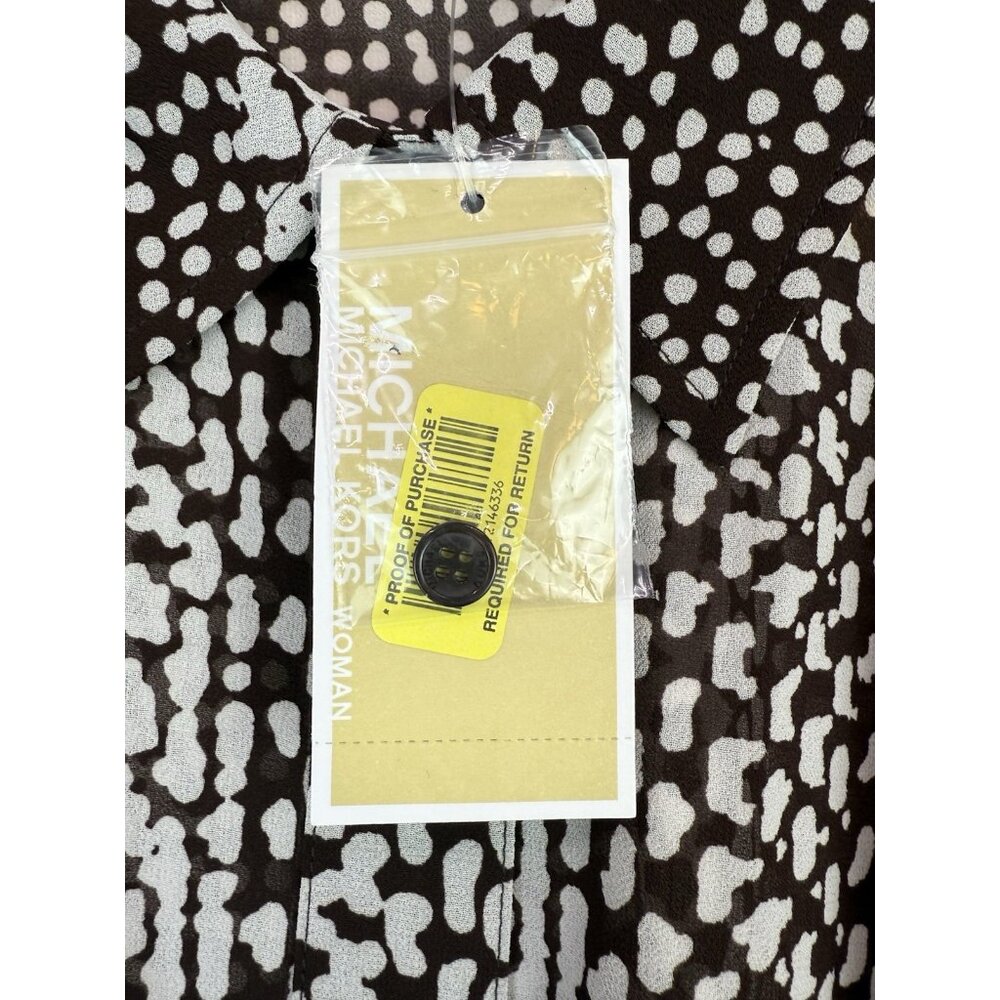 MICHAEL KORS Sheer Blouse Tunic Brown/White Roll-Tab Sleeve Button‎ Down NWT 1X - Picture 7 of 9